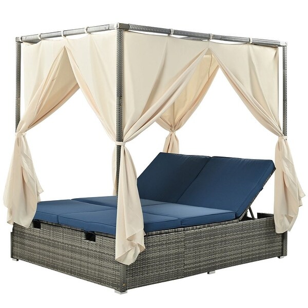 Outdoor Adjustable Daybed with Canopy Patio Lounge Set，High Comfort