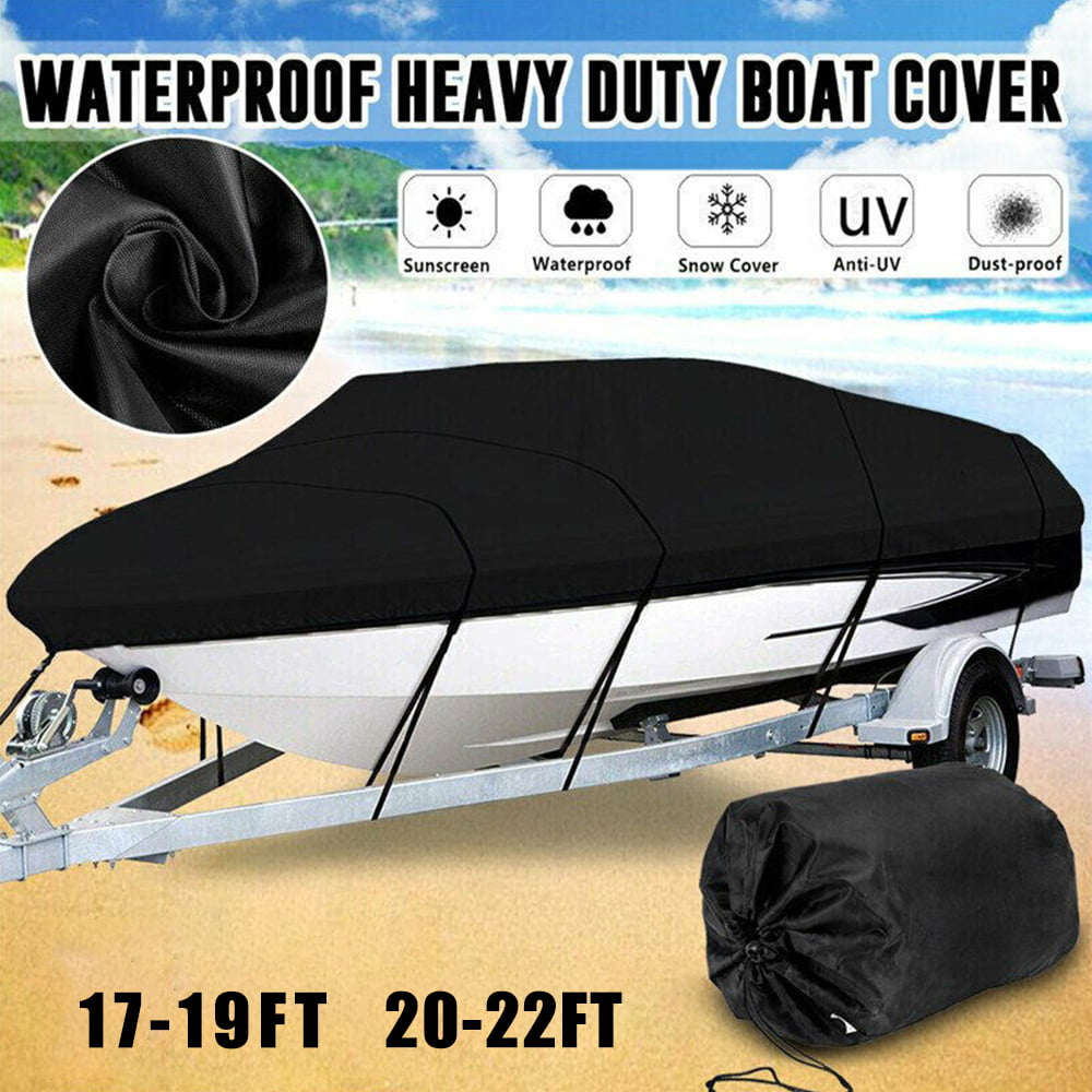 17-19ft Waterproof Heavy Duty Fabric Boat Cover， Oxford Trailerable Fits Fish Ski V-Hull Boats， Black