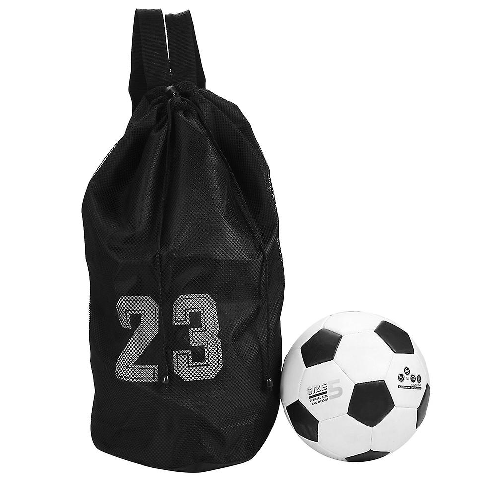 Basketball Football Soccer Training Exercising Mesh Backpack Shoulder Drawstring Bag (black)