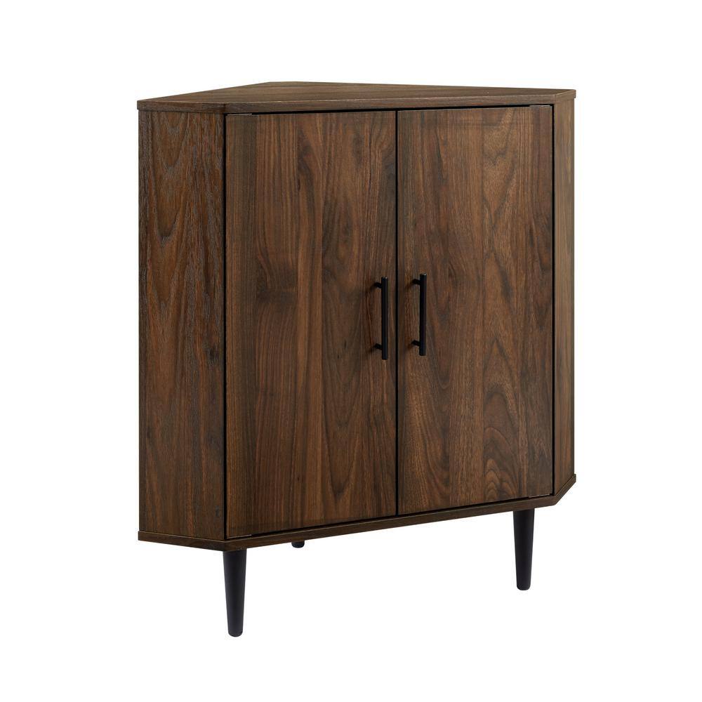 Welwick Designs Dark Walnut Wood Modern 2-Door Corner Accent Cabinet HD9098