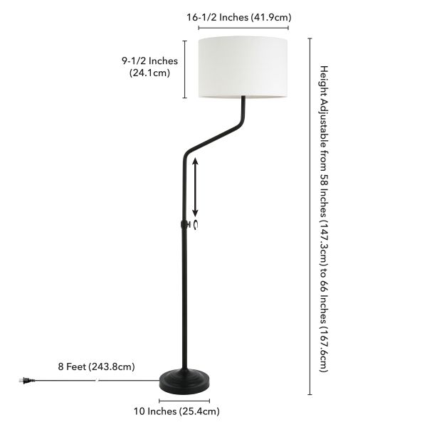 Callum Height-Adjustable Floor Lamp with Fabric Shade in Blackened Bronze/White