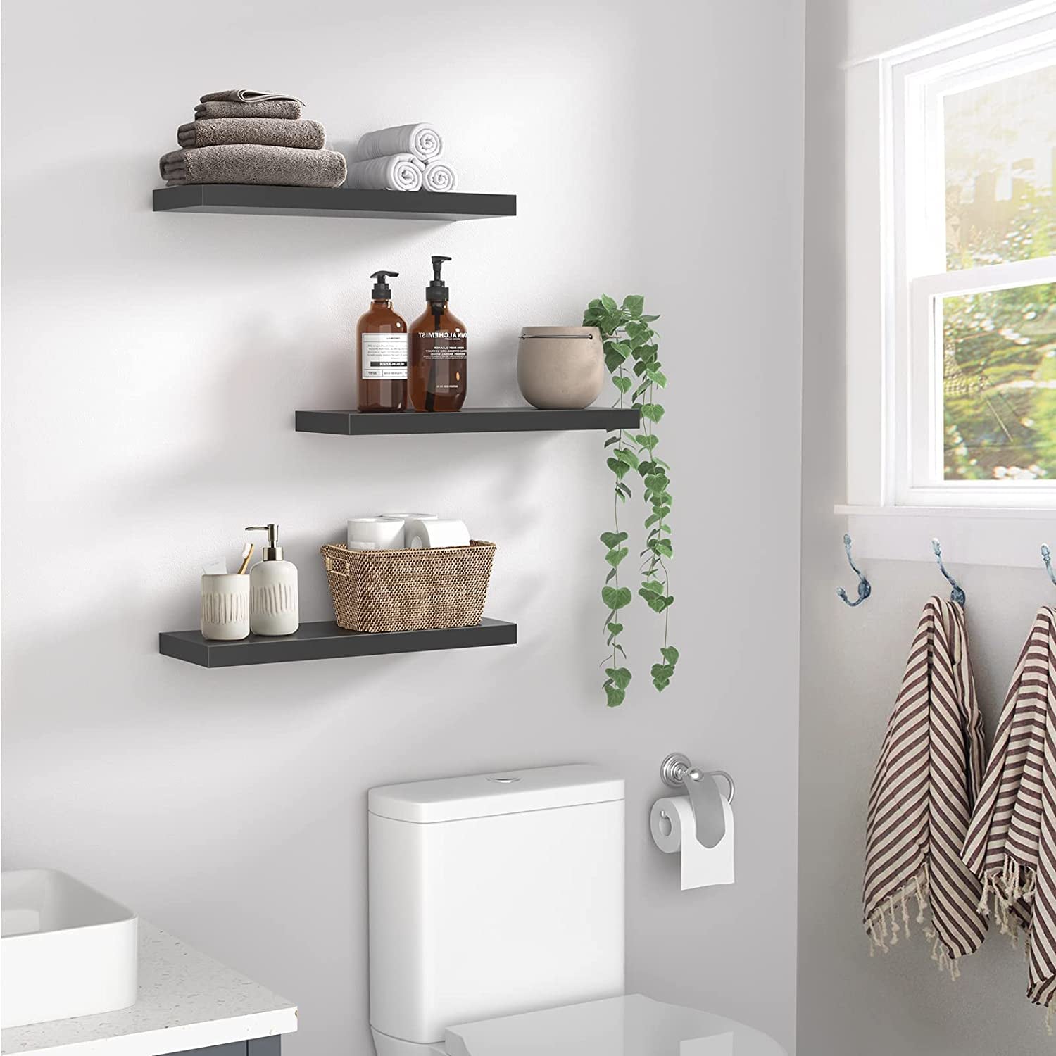 AMERIERGO 3 Sets Floating Shelves with Invisible Brackets Wall Mounted Shelves for Bedroom, Bathroom, Living Room, Kitchen