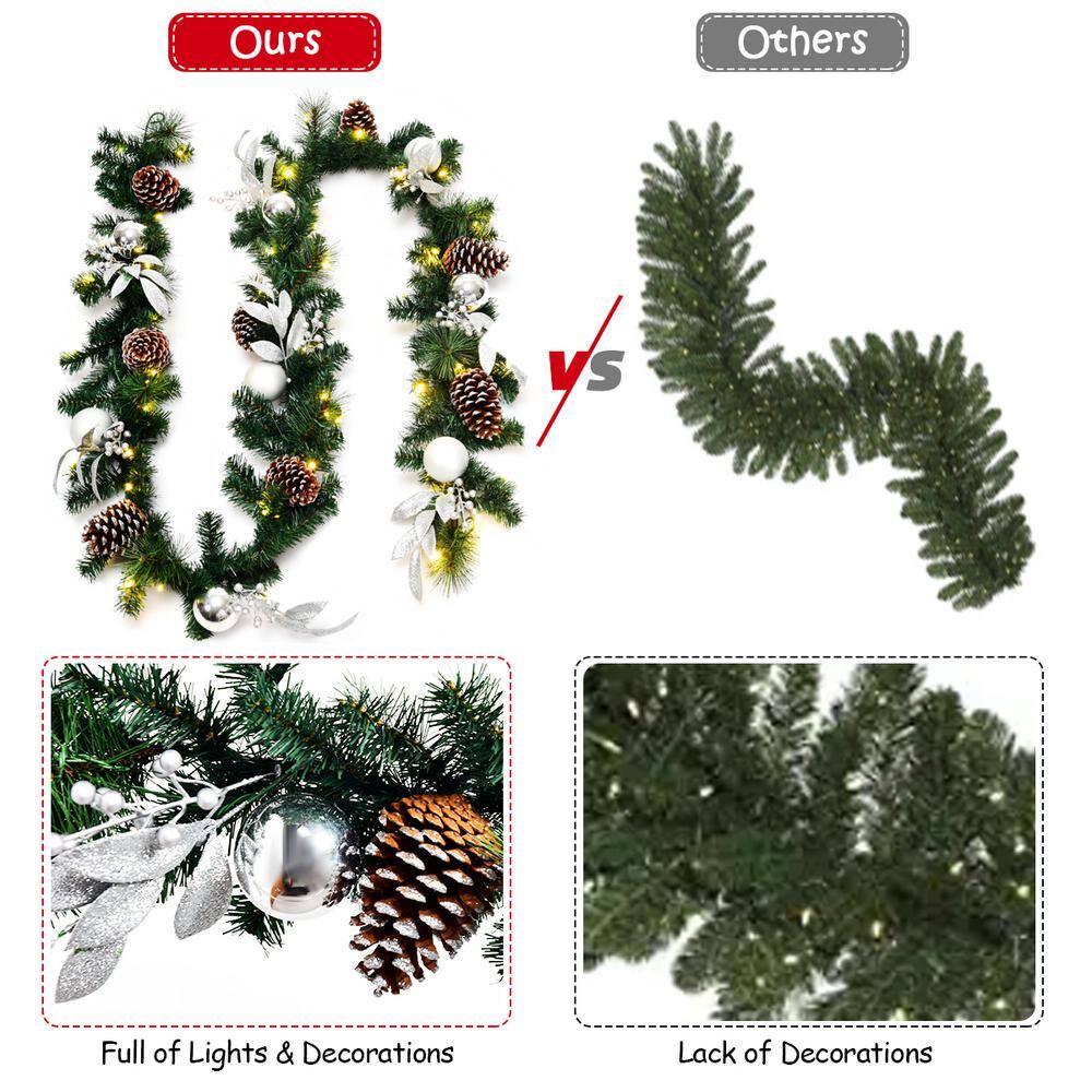  9 ft. Battery Operated Pre-Lit LED Artificial Fall Garland with Pinecones and Berries MS2J-WR96