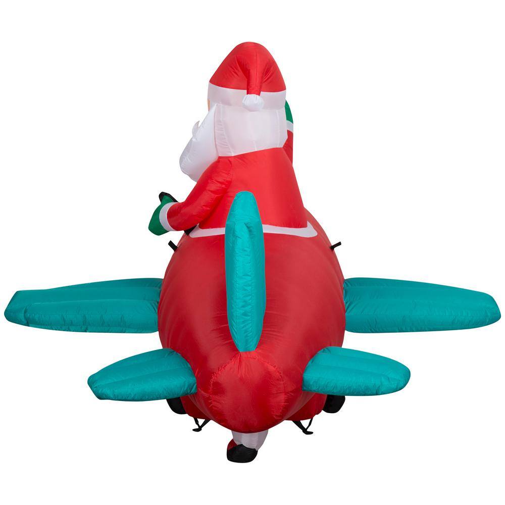 5 ft. Tall x 7 ft. W Christmas Inflatable Animated Airblown-Santa in Vintage Plane Scene G-882498