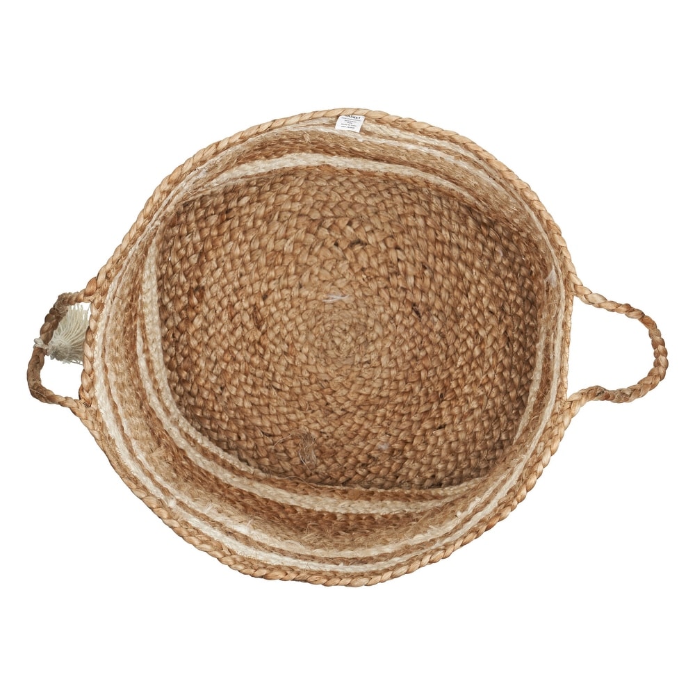 LR Home Montego Stripe Natural Jute Decorative Storage Basket (19 in.)   19\