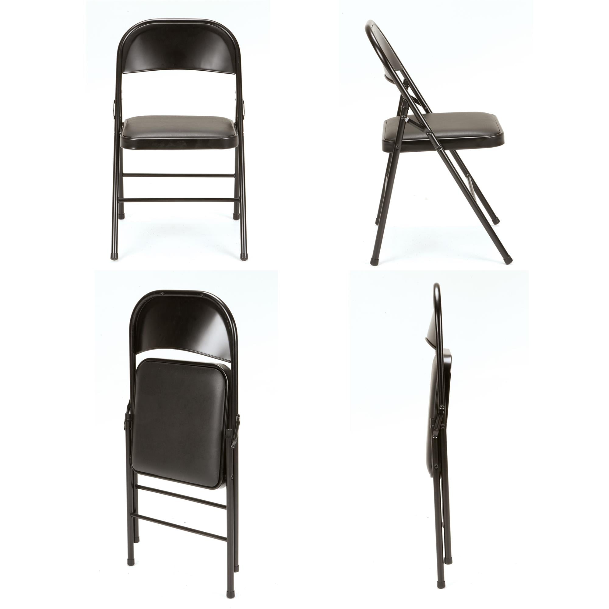 Mainstays Deluxe Vinyl Padded Seat and Metal Back Folding Chair, Double Braced, Black