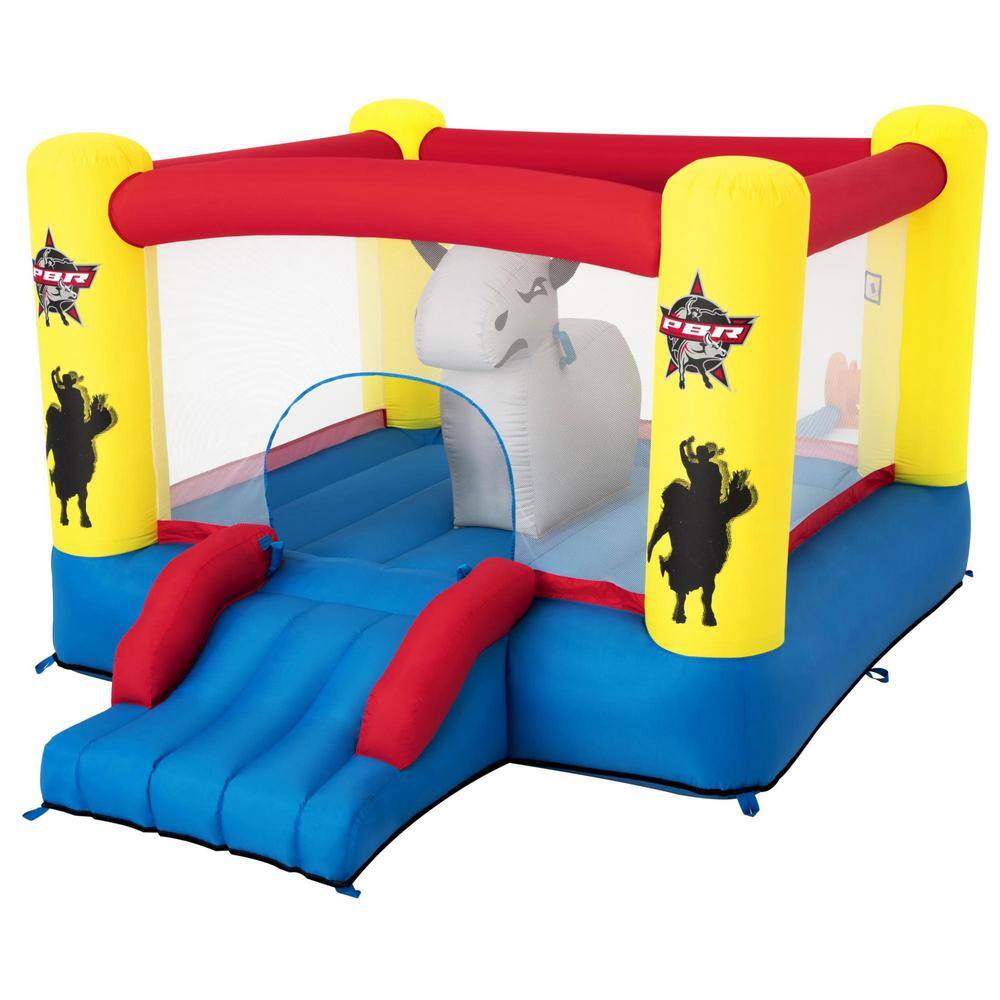 Bestway Brave the Bull Multicolor PVC Indoor or Outdoor Inflatable Bounce House with Air Blower 53401E-BW