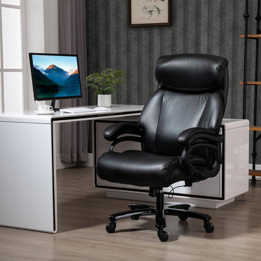 Vinsetto Black, High Back Home Office Chair Adjustable Swivel Executive Chair PU Leather Ergonomic Computer Task Seat 921-503BK