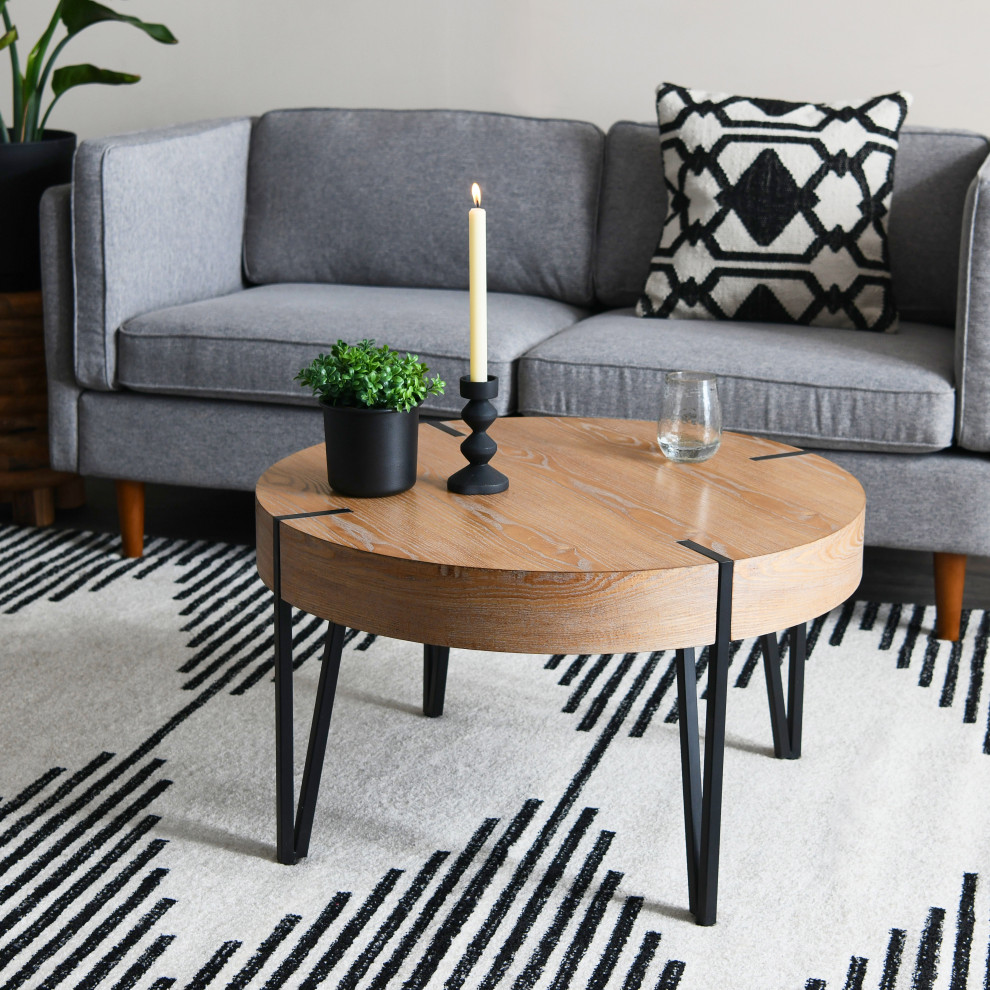 Wood Round Coffee Table   Industrial   Coffee Tables   by Creative Co op  Houzz