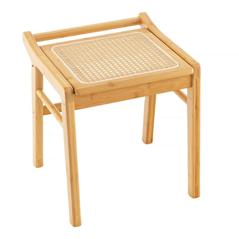 Wicker Vanity Stool With Rattan Top And Reinforcement Bar-natural