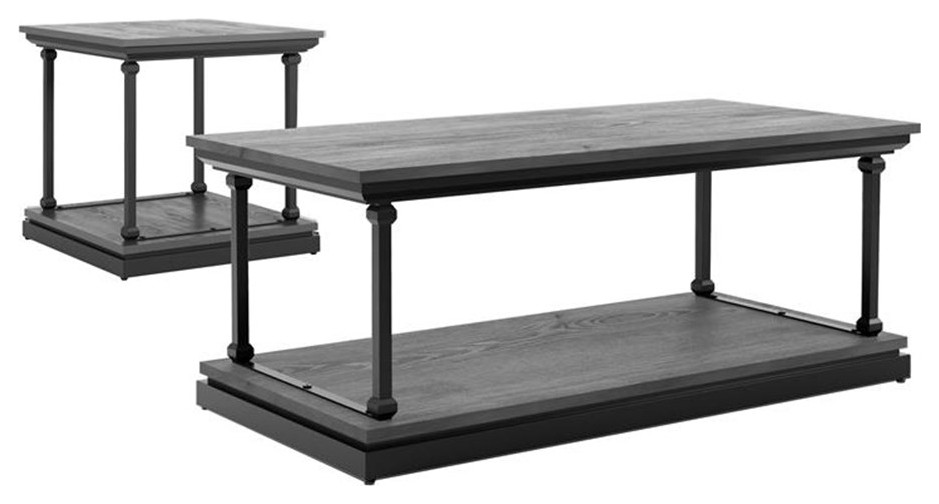 Bowery Hill Wood 2 Piece Coffee Table Set in Antique Gray Finish   Traditional   Coffee Table Sets   by Homesquare  Houzz