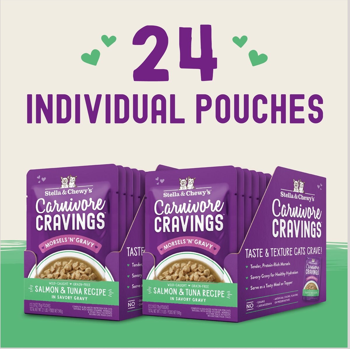 Stella and Chewy's Carnivore Cravings Morsels'N'Gravy Salmon and Tuna Recipe Cat Food， 2.8-oz pouch， case of 12