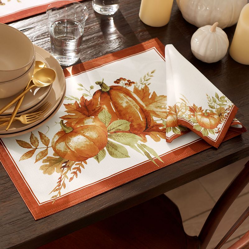 Elrene Home Fashions Autumn Pumpkin Grove Fall Placemat， Set of 4