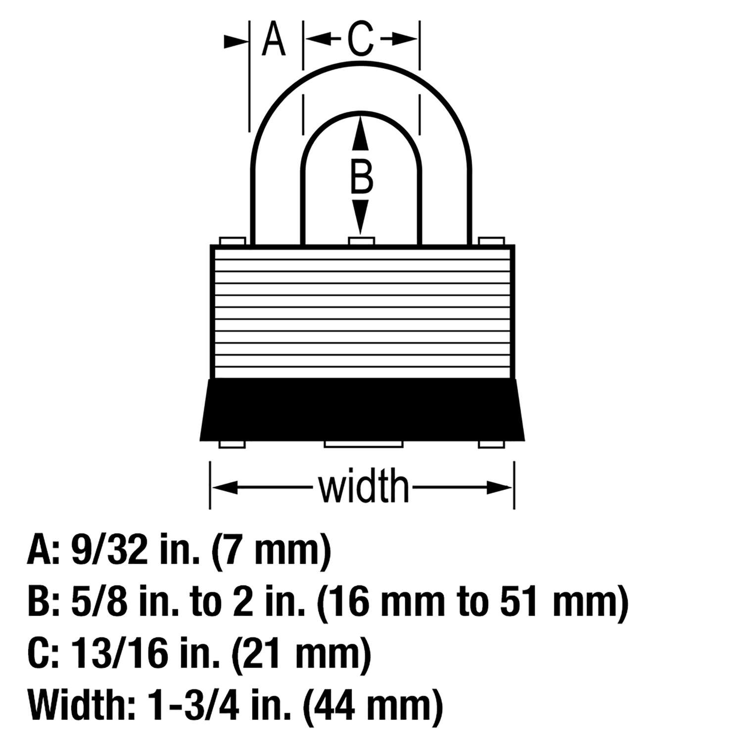 Master Lock 1-3/32 in. H X 1-1/32 in. W X 1-3/4 in. L Laminated Steel Warded Locking Padlock