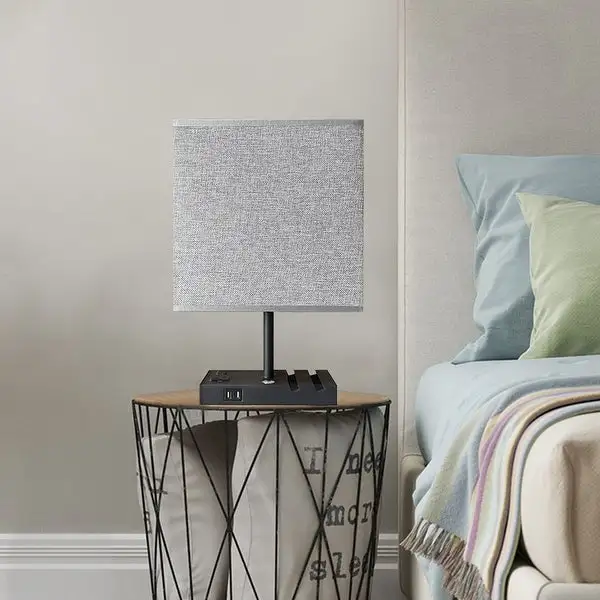 17 inch Grey Table Lamp with USB Port and Charging Dock - 17inch