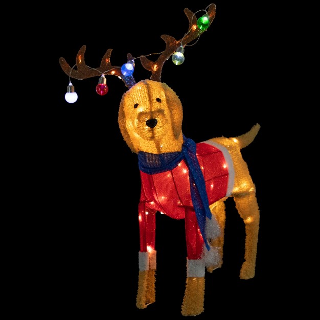 Led Lighted Dog Wearing Antlers Christmas Outdoor Yard Decoration