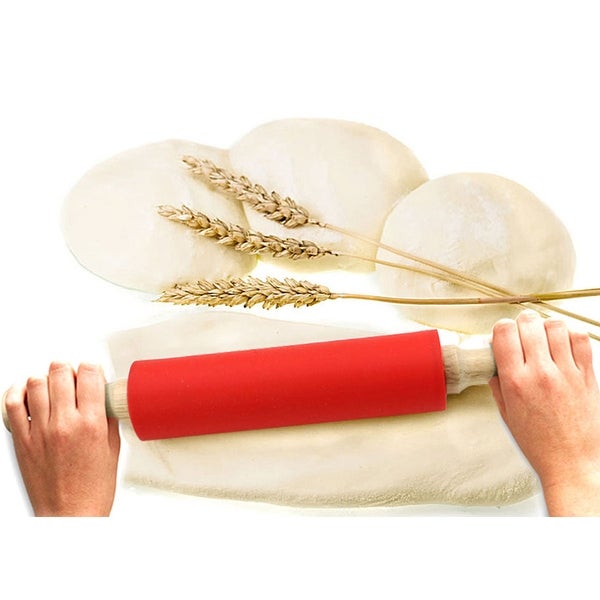 Wood Handle Flour Dough Noodles Bun Dumpling Rolling Pin 38cm Length - Red，Brown - 15