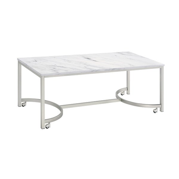 Coaster Furniture Leona White and Satin Nickel Coffee Table with Casters