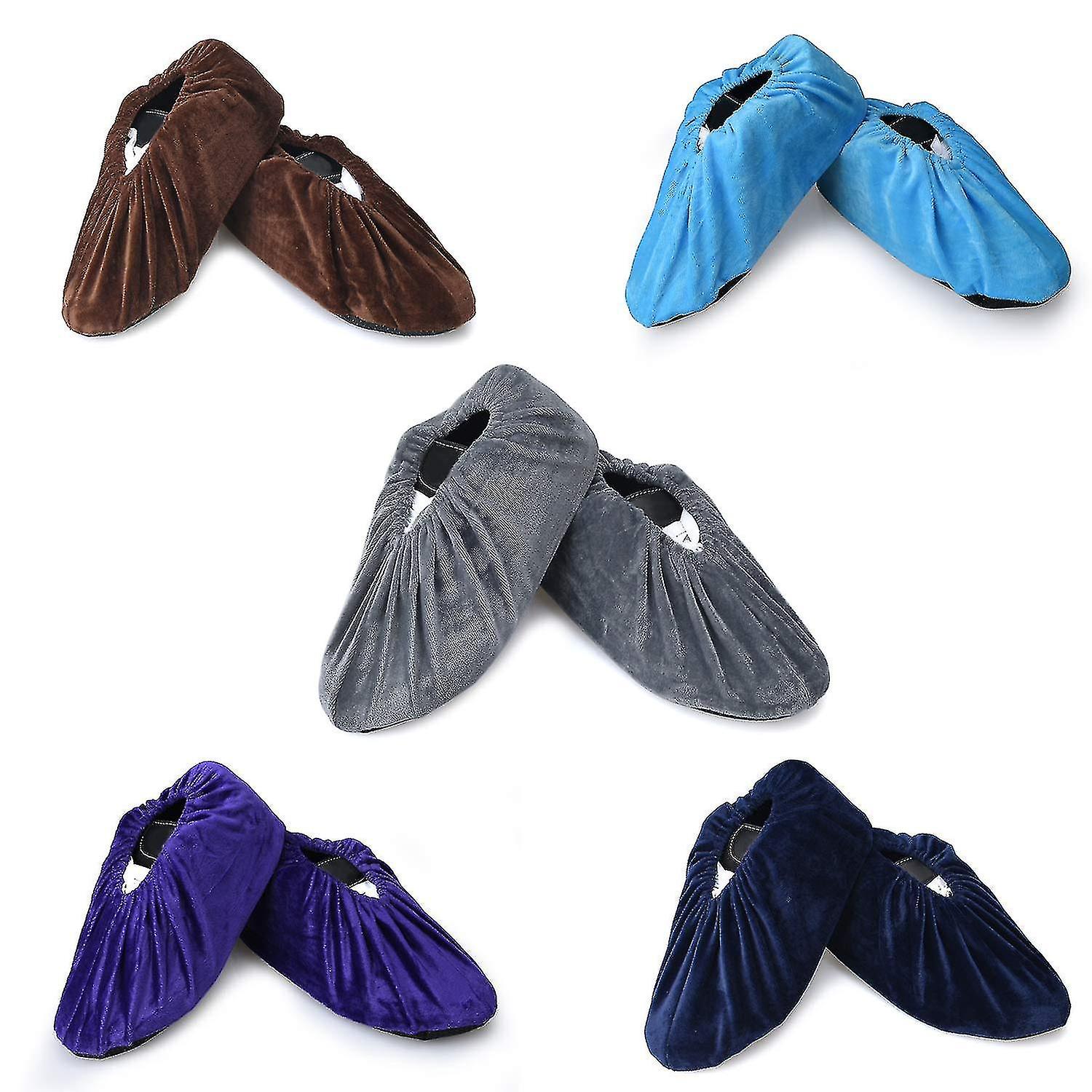 5 Pairs Washable Overshoes Reusable Anti-slip Shoe Cover Non-slip Slipper With Flannel For Home