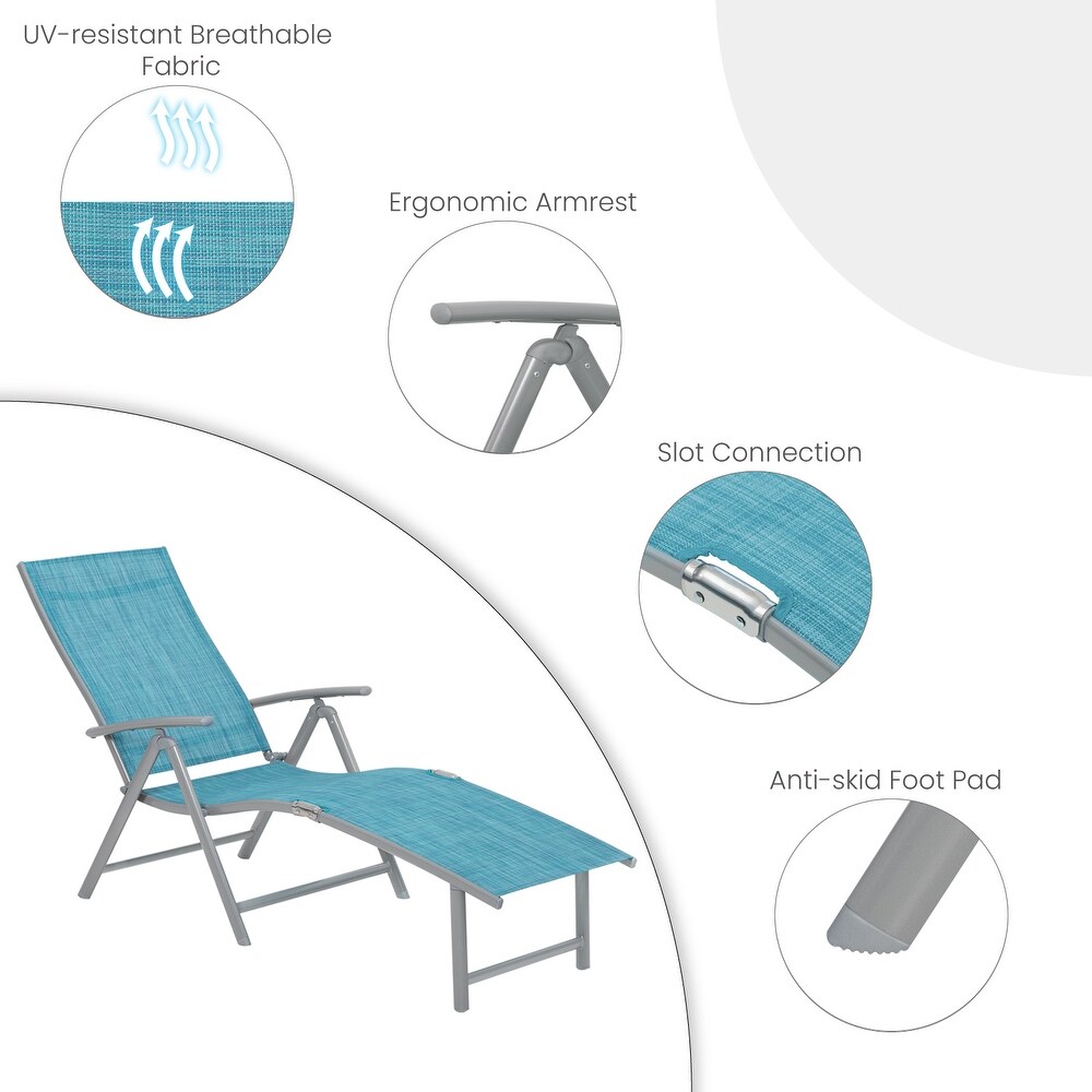 VredHom Outdoor Portable Folding Chaise Lounge Chair with Table (Set of 3)   70\