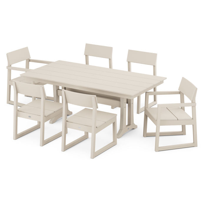 Polywood EDGE 7-Piece Farmhouse Trestle Dining Set PWS717-1