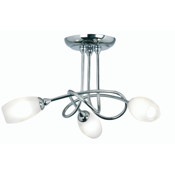 Oaks 5327/3 CH Tara Polished Chrome 3 Lamp Semi Flush with Opaque Glass Shades