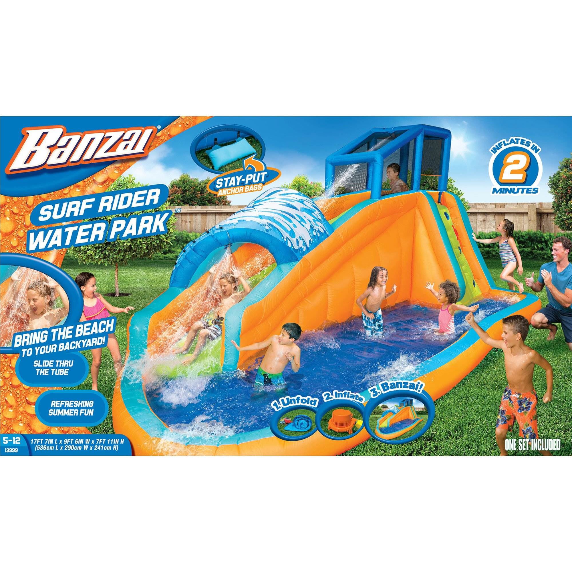 Banzai Surf Rider Kids Inflatable Outdoor Aqua Lagoon Water Slide Splash Park