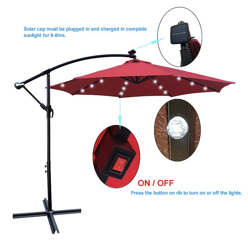 F.C Design 10 ft Outdoor Patio Umbrella with Solar Powered LED Lights， Crank， Cross Base - 8 Ribs for Garden， Deck， Swimming Pool