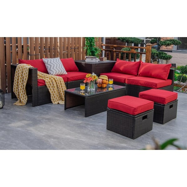 Costway 8PCS Patio Rattan Furniture Set SpaceSaving Storage Cushion