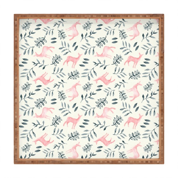 Little Arrow Design Co Watercolor Woodland In Pink Square Bamboo Tray Deny Designs