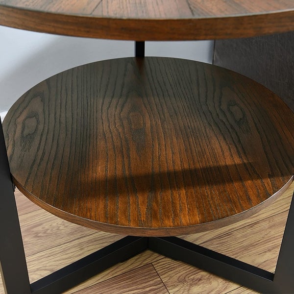 Round Large End Table with Storage Shelf - 25'2