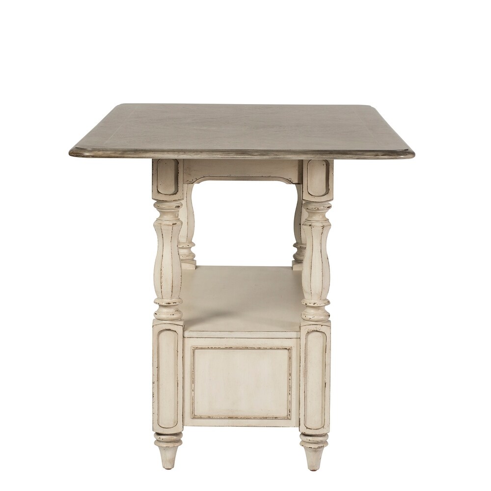 Magnolia Manor Antique White Weathered Bark 5 Piece Gathering Table Set