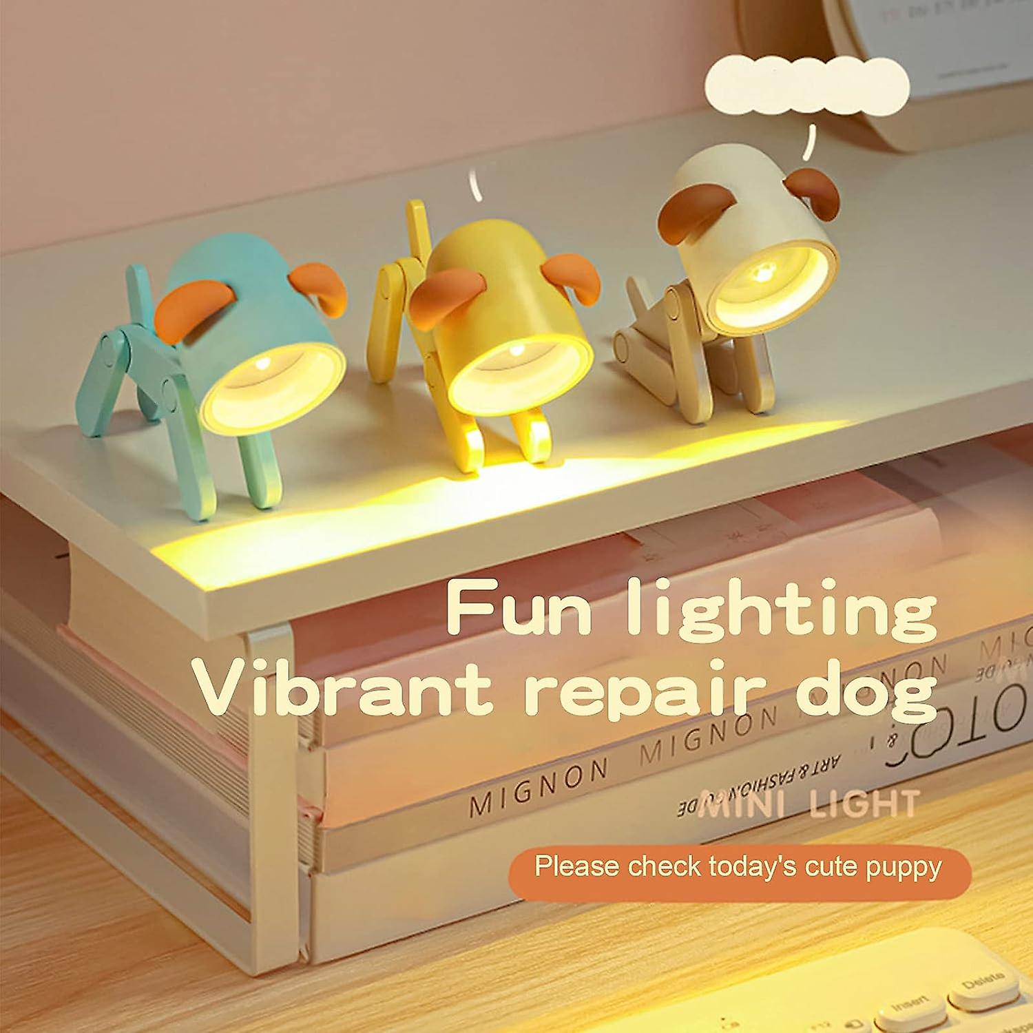 3 Pcs Mini Led Desk Lamp Cute Small Phone Holder，dog Shape Night Light Adjustable Phone Stand，portable Reading Table Night Lamp For Kids Students