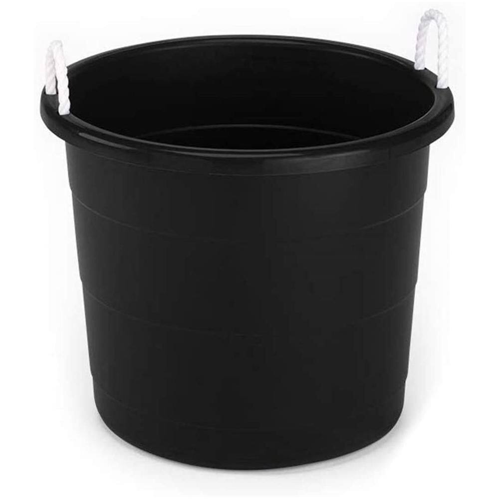 HOMZ 18 Gal. Black Plastic Utility Storage Bucket Tub wRope Handles (6-Pack) 3 x 0402BKDC.02