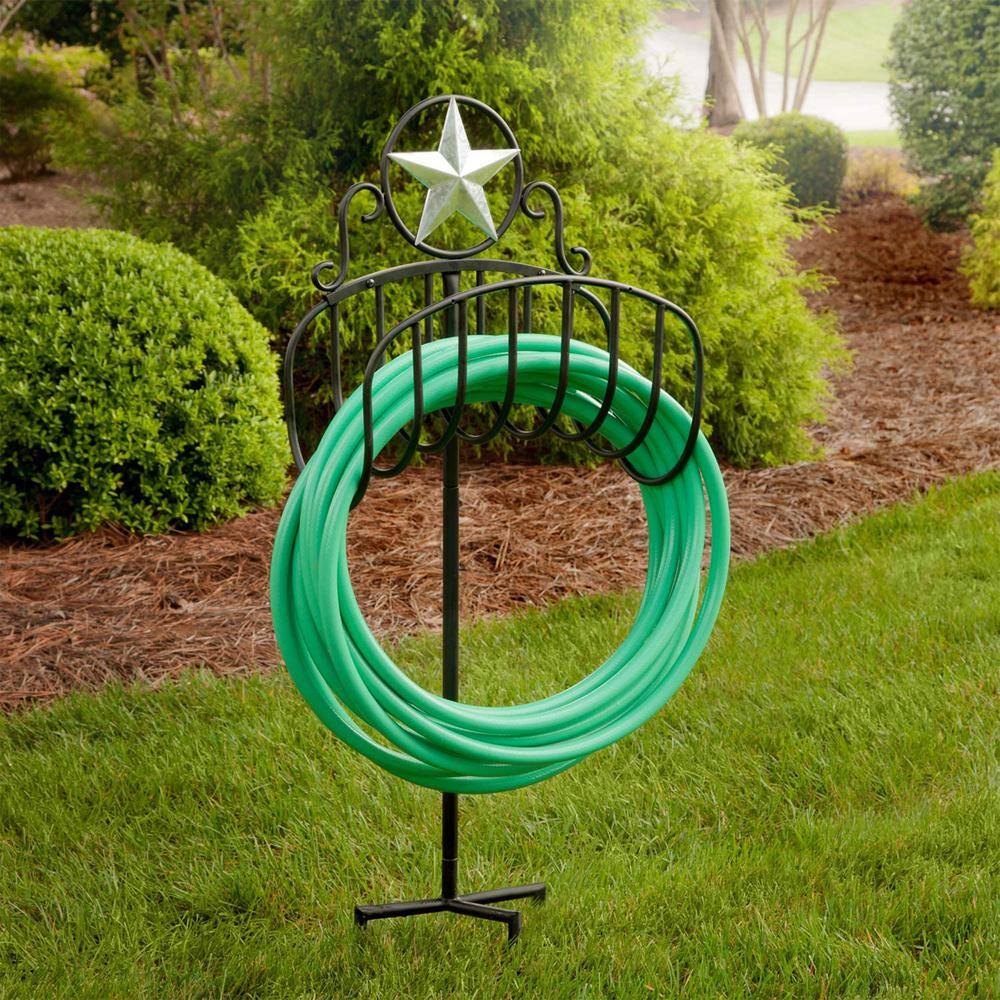 Liberty Garden Manger Style Garden Hose Stand with Star Top Design Black 124-KD