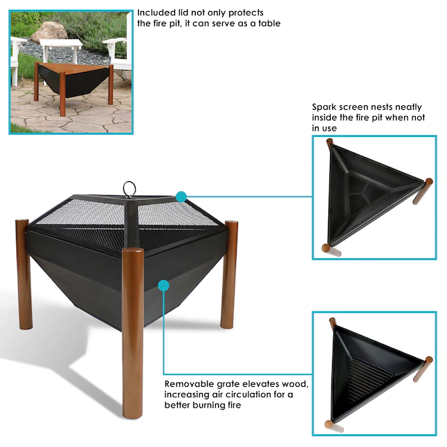 Sunnydaze Decor KF-577 31.5-in W Black Steel Wood-Burning Fire Pit