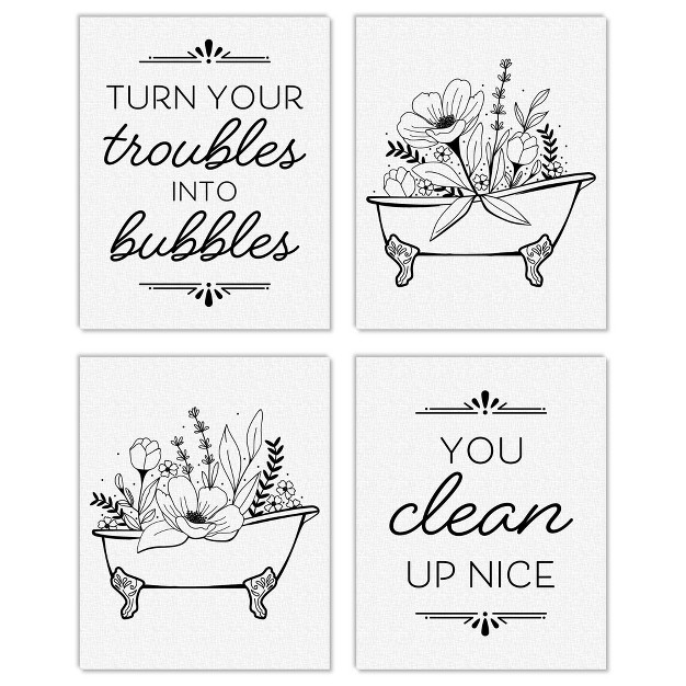 Big Dot Of Happiness Turn Your Troubles Into Bubbles Unframed Bathroom Linen Paper Wall Art Set Of 4 Artisms 8 X 10 Inches Black And White