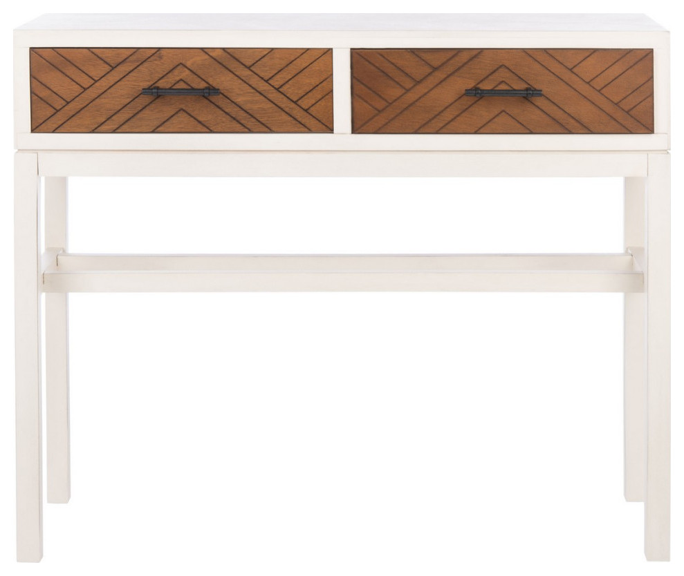 Tamara 2 Drawer Console Distressed White/ Honey Brown   Farmhouse   Console Tables   by AED Luxury Home Decor  Houzz