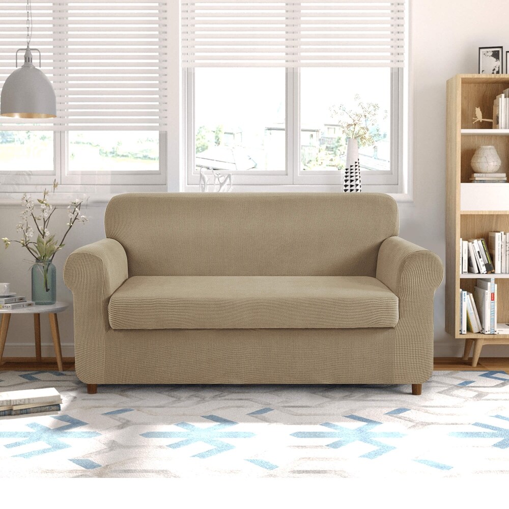 CHUN YI 2 Piece Stretch Loveseat Slipcover Checks Couch Cover