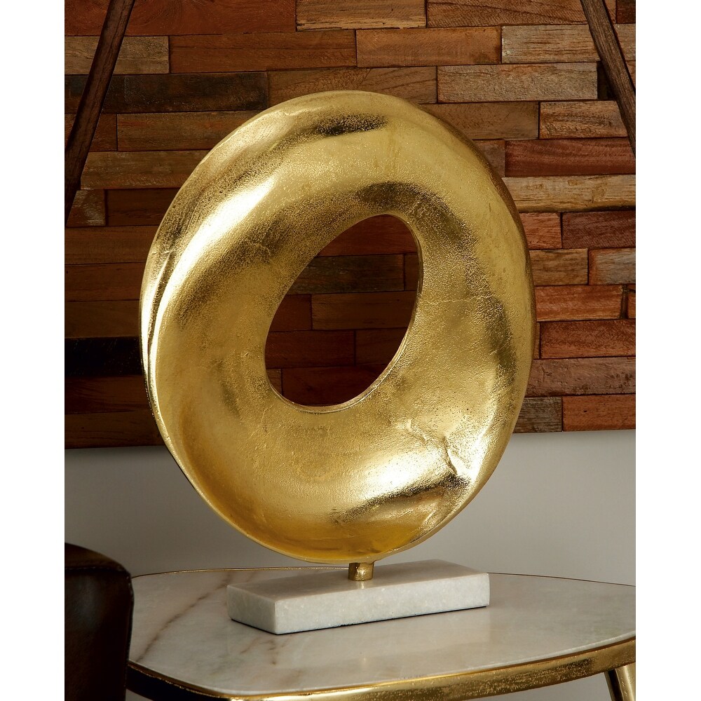 Gold Aluminum Geometric Sculpture with Marble Base   15 x 4 x 17Round