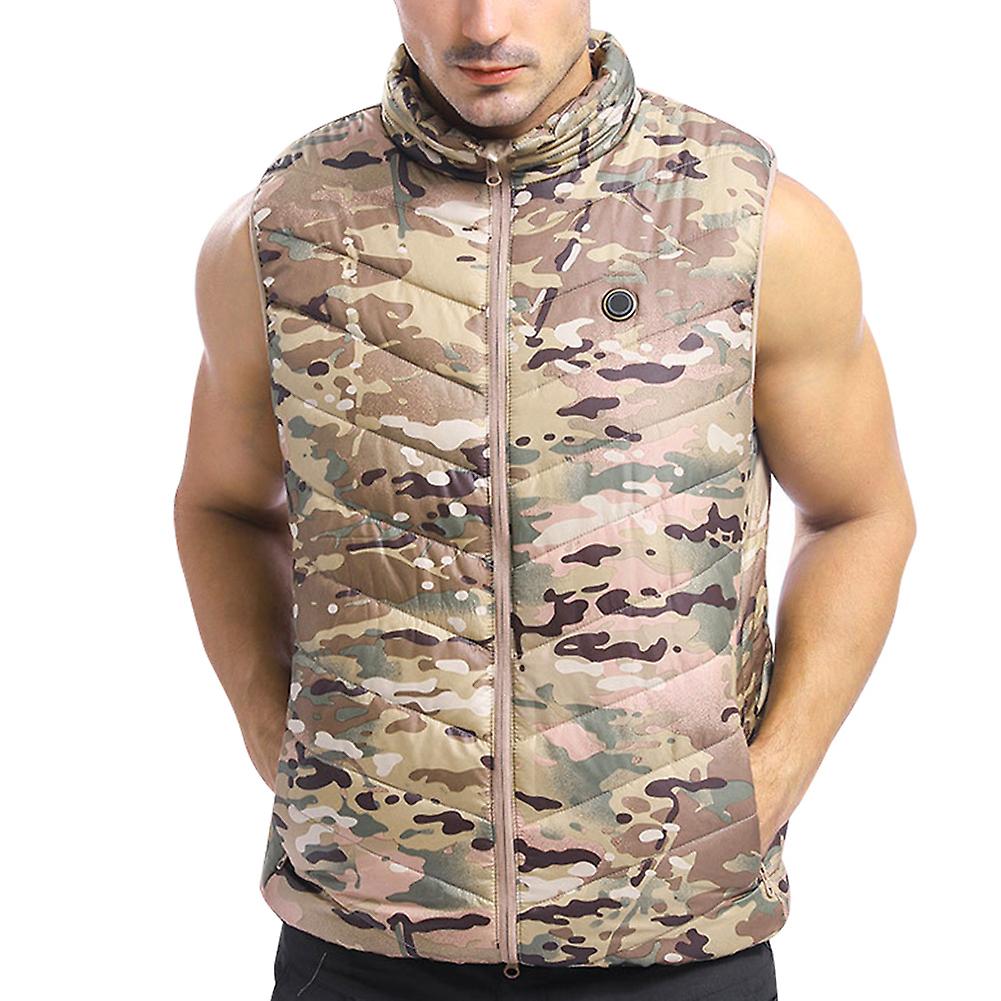 Nylon Usb Safe Three Gear Temperature Adjustment Electric Waistcoat Camouflage Outdoor Exercise Warm Heating Vestcp Camouflage M