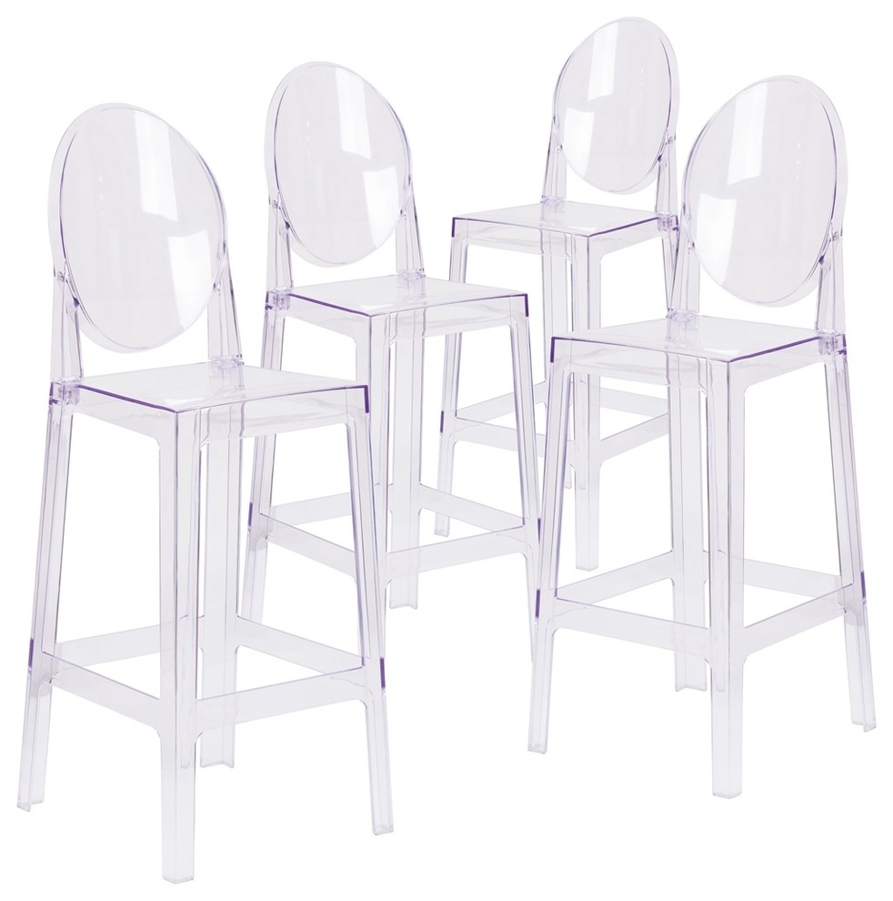 Ghost Counter Stools  Transparent Crystal With Oval Back  Set of 4   Contemporary   Outdoor Bar Stools And Counter Stools   by BisonOffice  Houzz