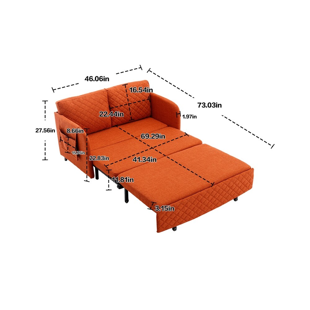 Convertible Sleeper Sofa Bed with Pull Out Bed  Pillows   Side Pockets Velvet Loveseat Recliner Bed Futon Sofa for Living Room