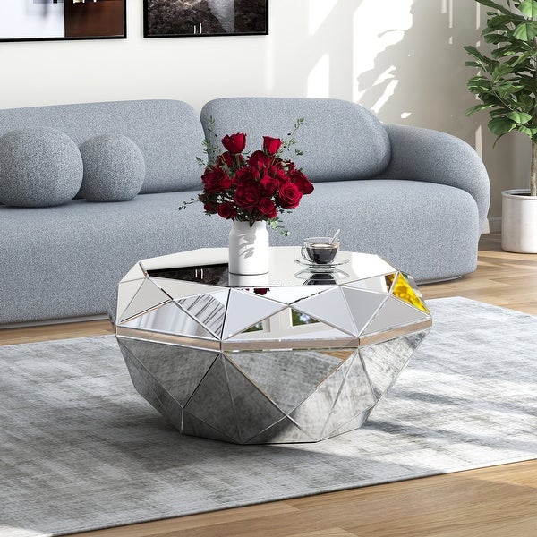 Mirrored Coffee Table Polygon Accent Solid Large Table，37