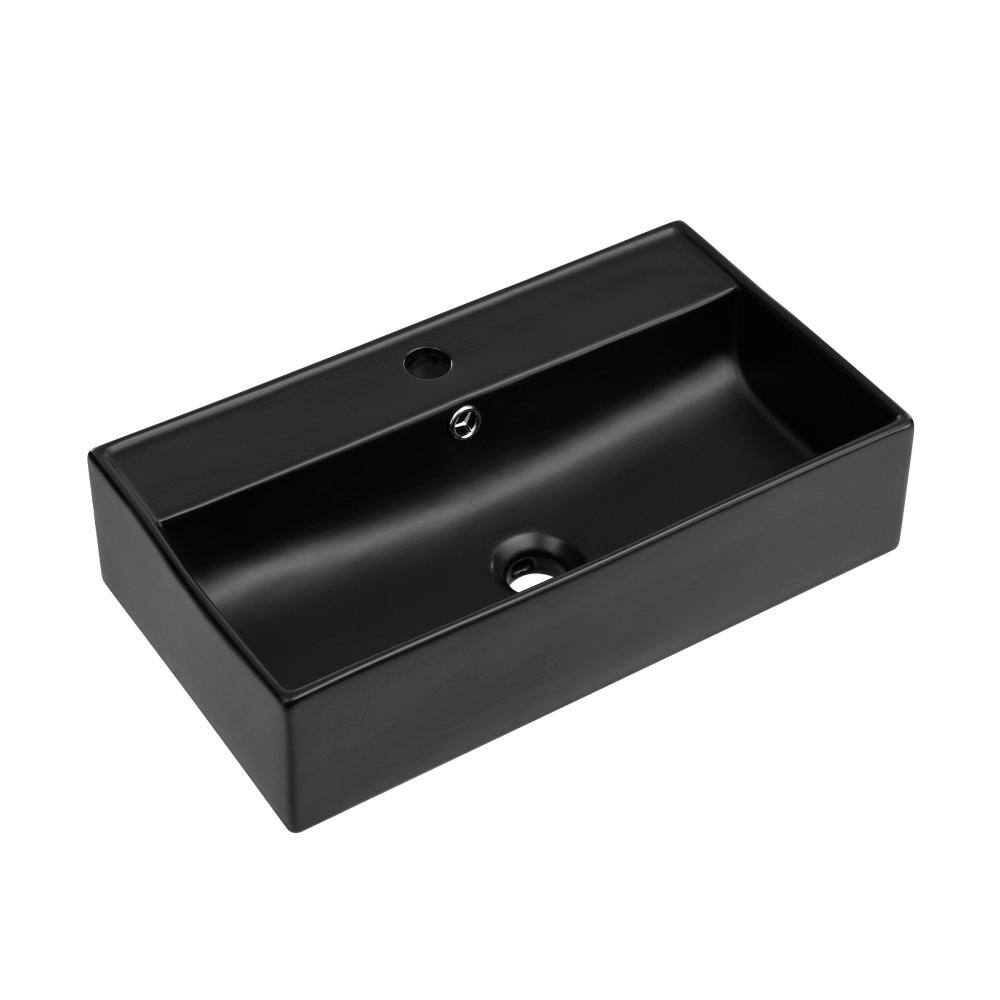 Swiss Madison Claire 22 in. Ceramic Rectangle Wall-Mount Vessel Bathroom Sink in Matte Black SM-WS318MB