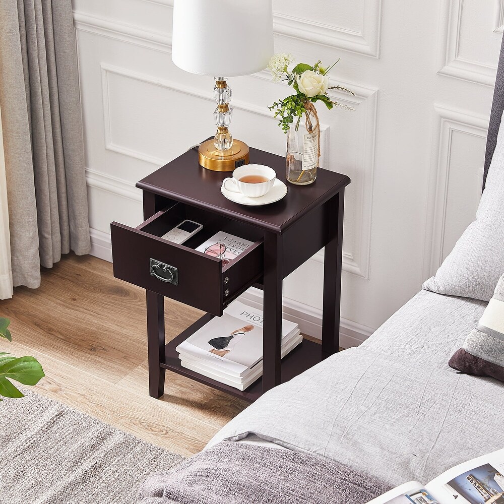 VECELO Wood 2 set Nightstands with 1 Drawer  Black Nightstand with Drawer