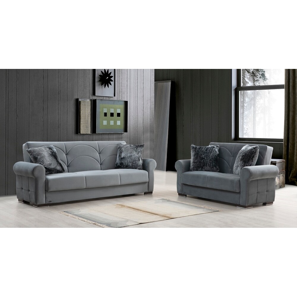 Amarillo Grey Velvet Upholstered Convertible Sleeper Sofa with Storage