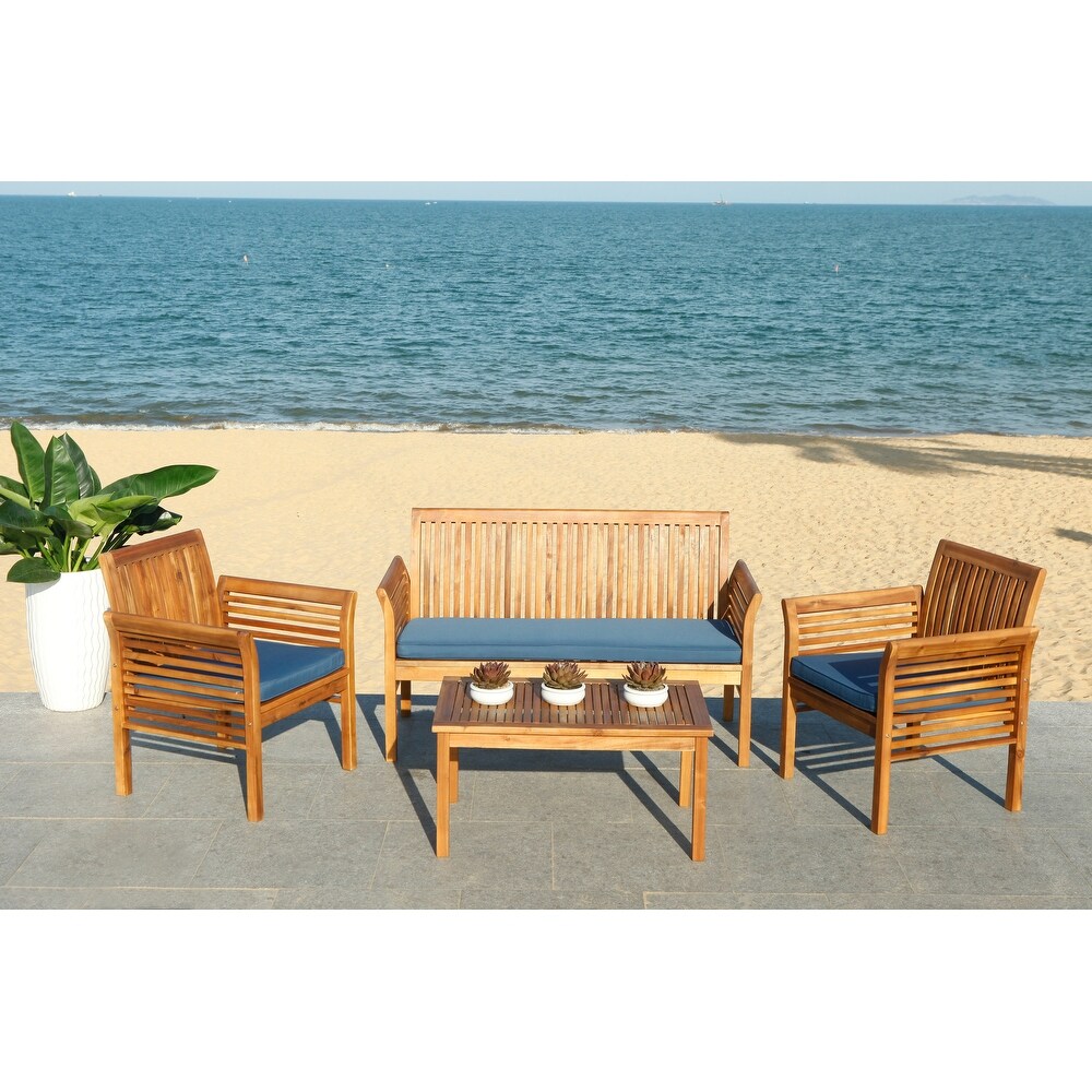 SAFAVIEH Outdoor Living Carson 4 piece Teak Brown/Navy Patio Set