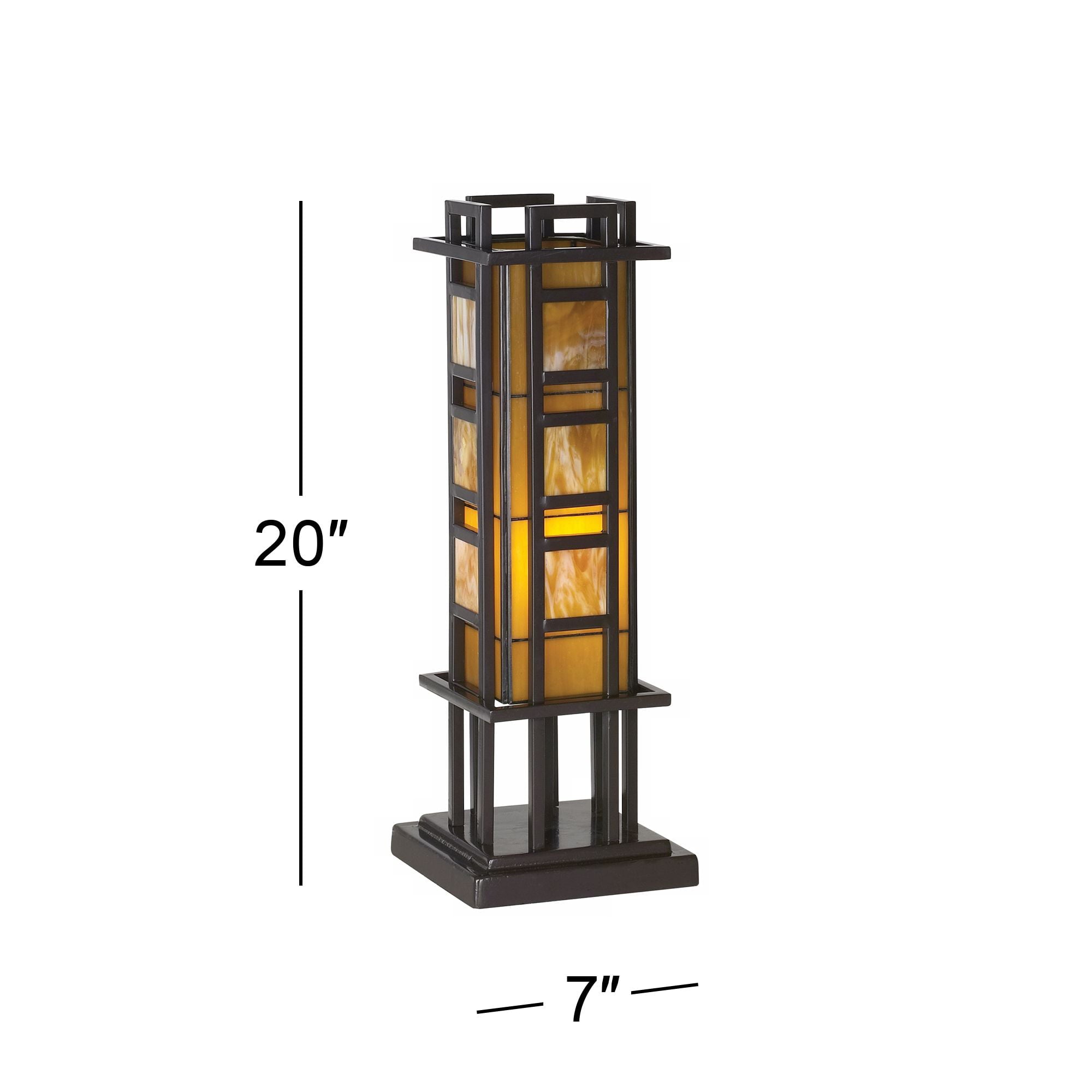 Robert Louis  Mission Accent Table Lamp Bronze Iron Column Amber Stained Glass for Living Room Family Bedroom Office