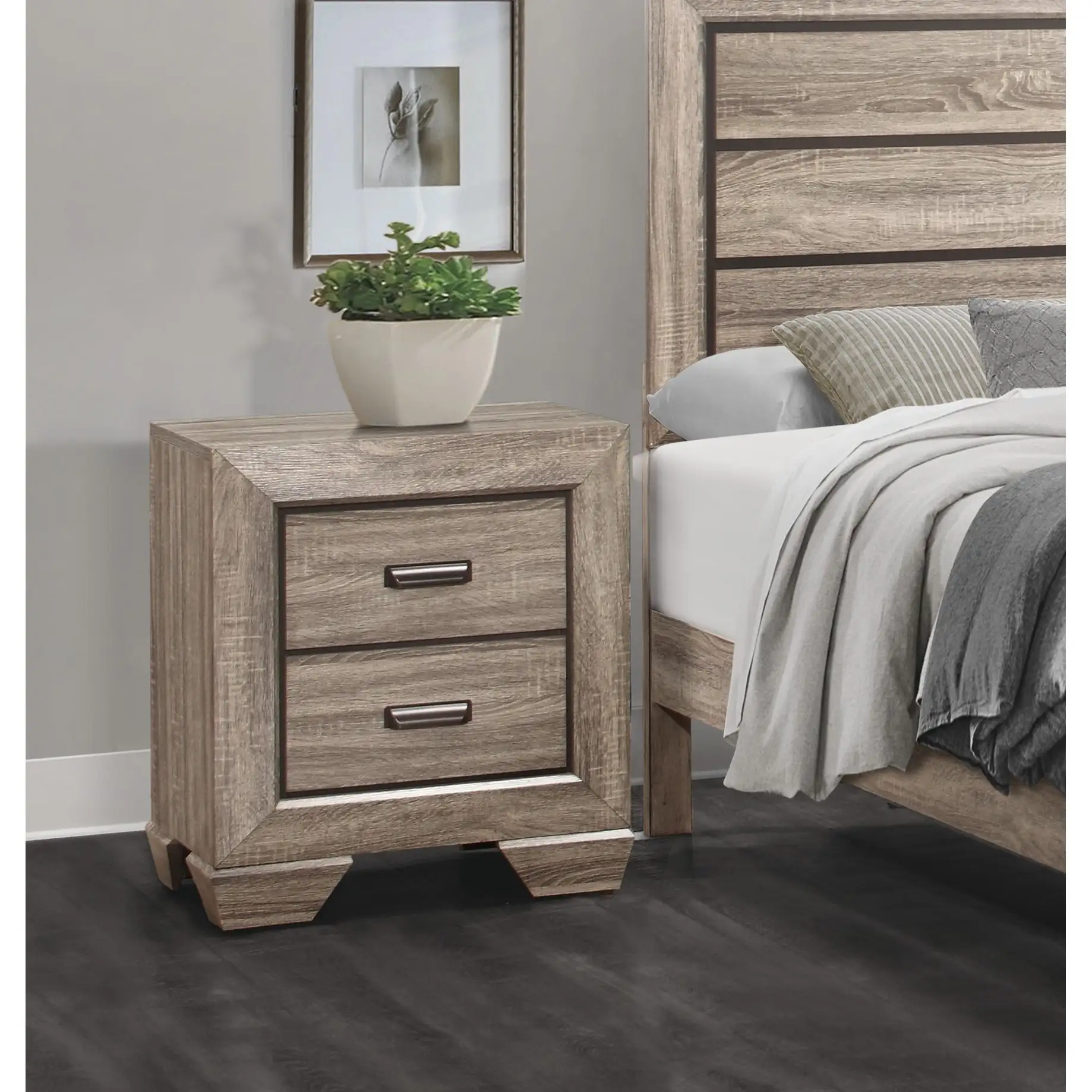 Natural Finish Nightstand  Flat Cup Pulls Two Dovetail Drawers  Bedroom Furniture